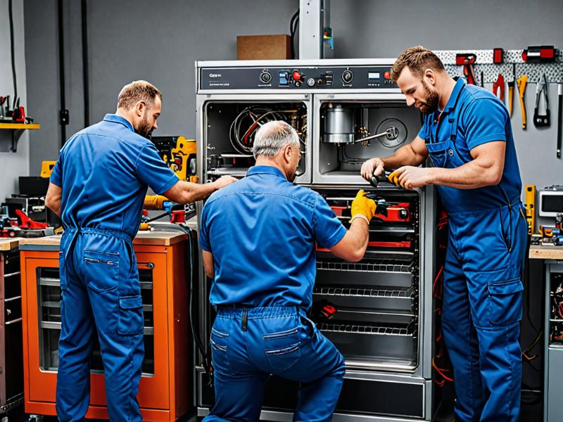 Professional appliance repair team at work