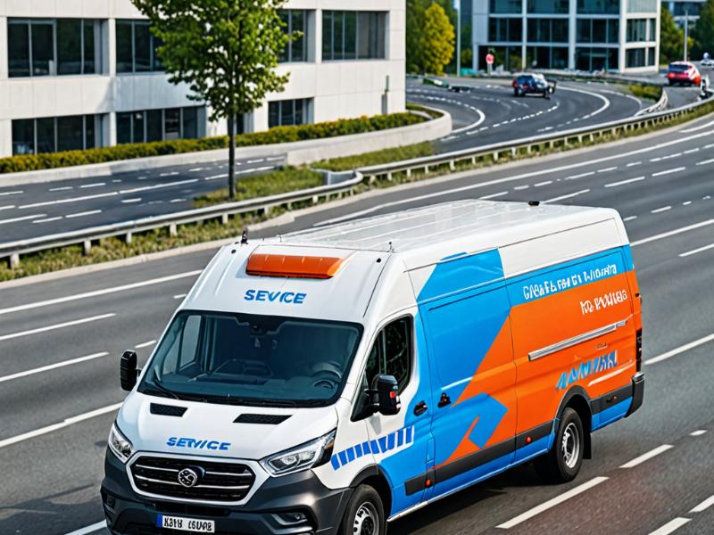 Service truck on the road to customer